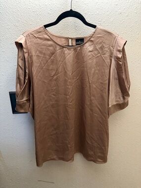 W by Worth Blush-Tan Satin Short Sleeve Blouse